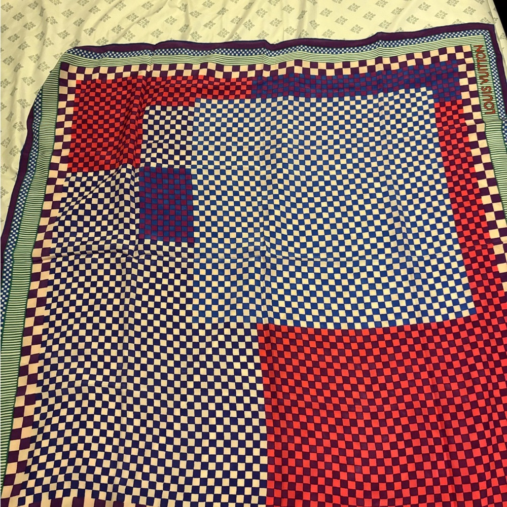 Louis Vuitton Red and Blue Checkered Pocket Square